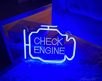 Check Engine Neon Sign, USB 3D Engraved Neon Sign,Garage Sign Custom Neon Sign Birthday Gift For Dad Workshop Sign, Gifts For Car Guys