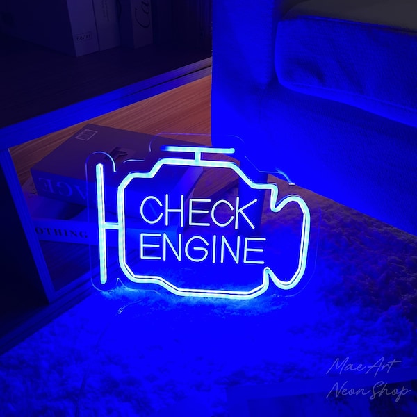 Check Engine Neon Sign, USB 3D Engraved Neon Sign,Garage Sign Custom Neon Sign Birthday Gift For Dad Workshop Sign, Gifts For Car Guys