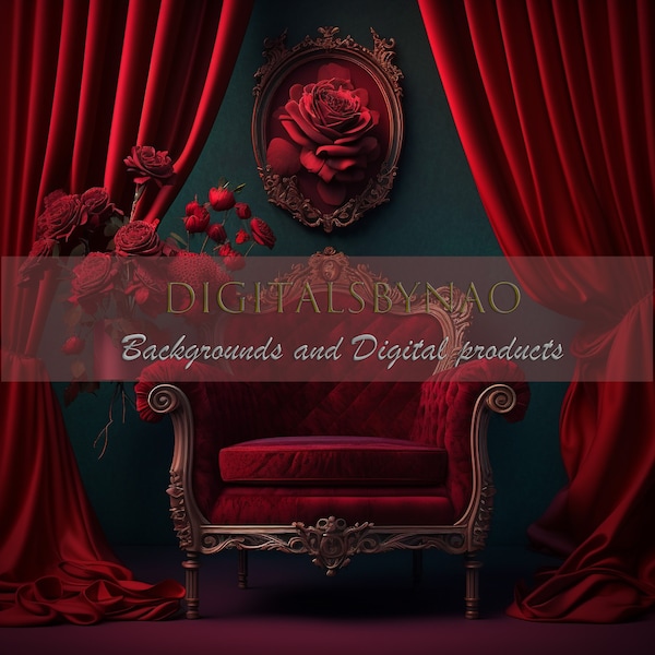 Red Velvet Room Digital Background, Maternity and Portrait Backdrop for studio photography, Fine Art Overlays for Photo Manipulation, PNG