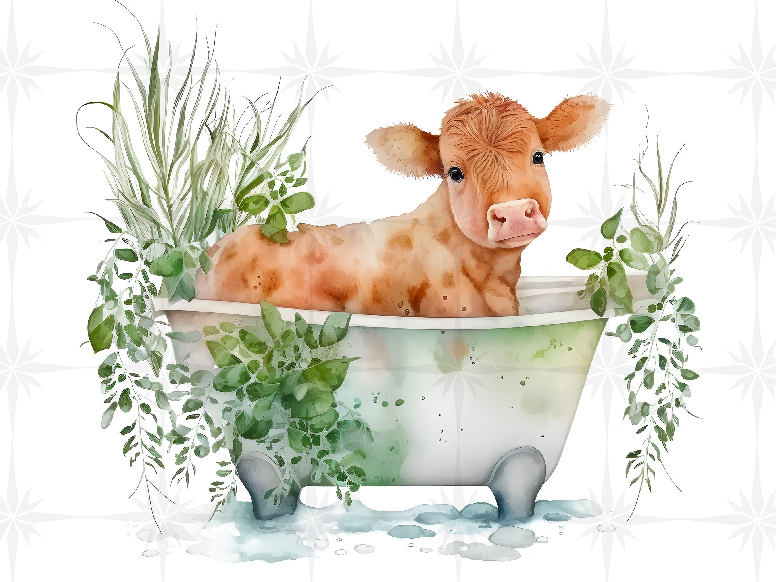 Highland Cow PNG Baby Cow in Bathtub Clipart Succulent Bath Etsy