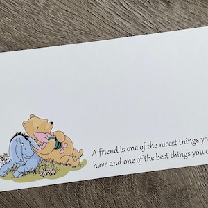 Juego de tarjetas de amistad digitales de Winnie the Pooh: citas e ilustraciones clásicas, tarjetas imprimibles para amigos, pensando en ti, simplemente porque sí.