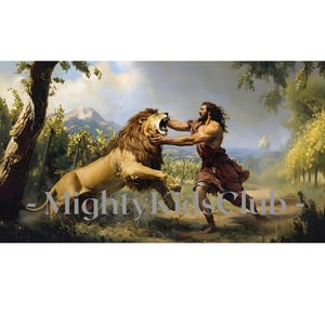 Samson&#39;s Triumph Over the Lion - Museum Grade High-Resolution Bible Art | Instant Digital File