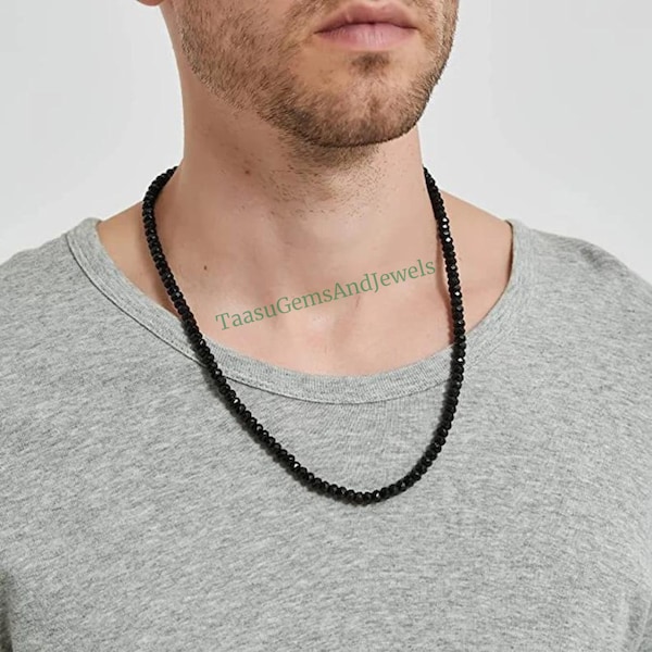 Black Spinel Necklace gift for her/his ,Black Spinel Jewelry,Sterling Silver,Layering,Beaded,Layering Necklace, 3mm,4mm,5mm,6mm,