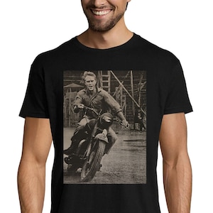 Steve McQueen The Great Escape Movie Poster Unisex Men's Cotton T-Shirt Black