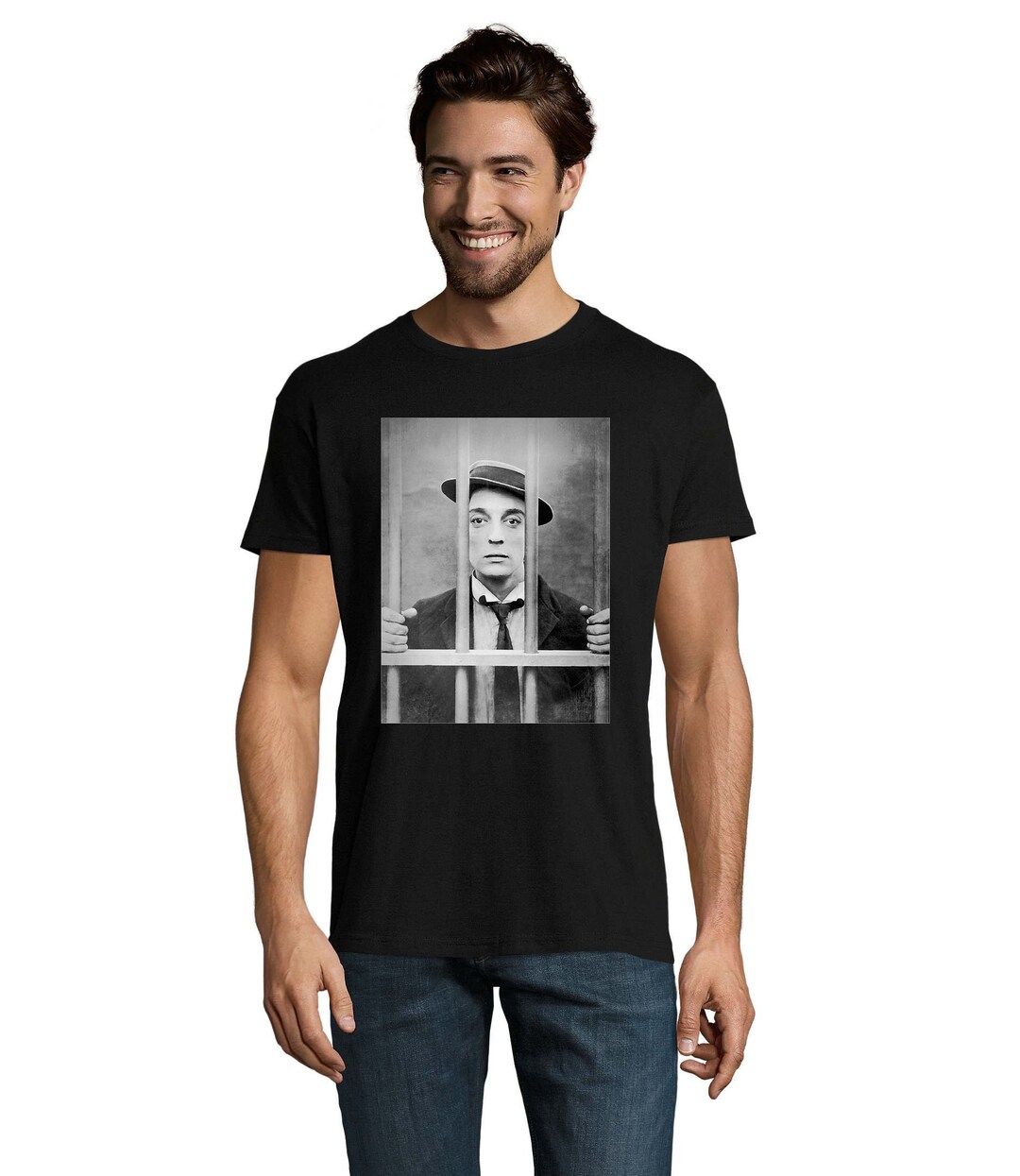 Buster Keaton Legendary Actor Prison Cell Photo Unisex Men's Cotton T