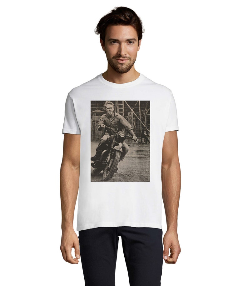 Steve McQueen The Great Escape Movie Poster Unisex Men's Cotton T-Shirt White