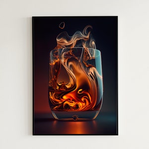 Smoke in Whiskey Glass Painting Poster | Wall Art | Scotch | Bourbon | Home Decor | Man Cave | Painting