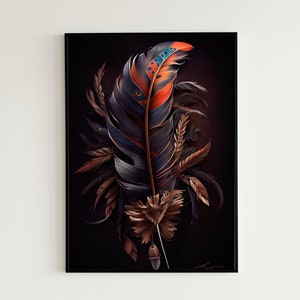 Abstract Feather Poster | Kunst aan de muur | Geschenken voor Hem | Home Decor | Natuur | Veren | Psychedelische | Boho