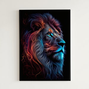 Neon Lion Painting Poster / Wall Art / Fumo / Neon / Home Decor / Man Cave / Pittura / Vibrante