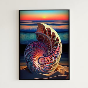 Beach Fossil Painting Poster | Wall Art | Ocean | Home Decor | Nature | Fossils | Painting | Psychedelic