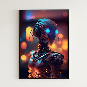 Robot Portrait Painting Poster | Wall Art | Print | Cyberpunk | Future | Scifi | Posters | Man Cave | Blade Runner