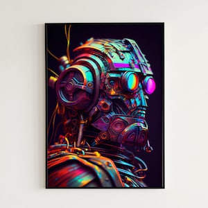 Cartel de pintura de retrato de robot / Arte mural / Impresión / Cyberpunk / Futuro / Ciencia ficción / Carteles / Cueva del hombre /