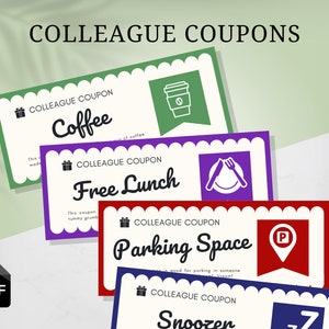 102 Funny Colleague Coupons - Office Employee Gift, Gift Ideas, printable, Work Secret Santa, Cool Boss, Award, Perfect Present, Giveaway