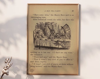 Alice in Wonderland Mad Hatter Decor Ilustrated Pages Wall Art Print | High-Resolution Instant Download Prints | The Print Movement