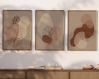 Set of 3 | Leaf Boho Abstract Botanical Printable Wall Art | High-Resolution Instant Download Prints | The Print Movement