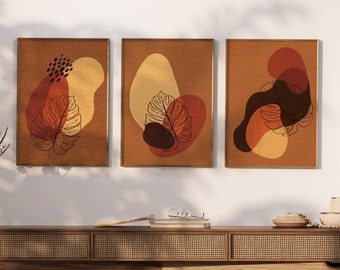 Set of 3 | Leaf Boho Abstract Botanical Printable Wall Art | High-Resolution Instant Download Prints | The Print Movement