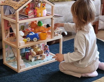 Wooden Dollhouse with 13 dolls and furniture, Dollhouse Kit, house for dolls, wooden Dollhouse, Montessori Doll House, Modern Tiny Toy House