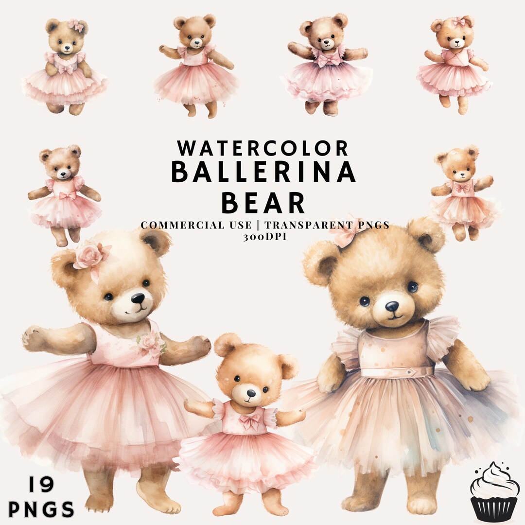 Pacchetto clipart acquerello carino ballerina orso PNG uso