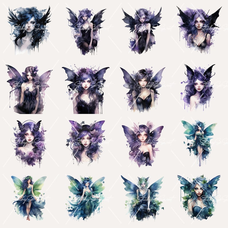 Watercolor Dark Fairy Bundle Clipart | PNG | Commercial Use | Instant ...