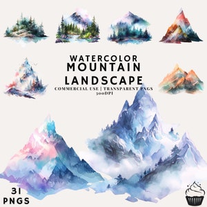 Watercolor Mountain Landscape Clipart Bundle | PNG | Commercial Use | Instant Download | 300DPI