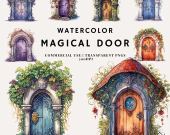 Watercolor Magical Door Clipart Bundle | PNG | Commercial Use | Instant Download | 300DPI