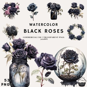 Watercolor Black Rose Bundle Clipart | PNG | Commercial Use | Instant Download | 300DPI