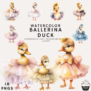 Watercolor Cute Ballerina Duck Clipart Bundle | PNG | Commercial Use | Instant Download | 300DPI