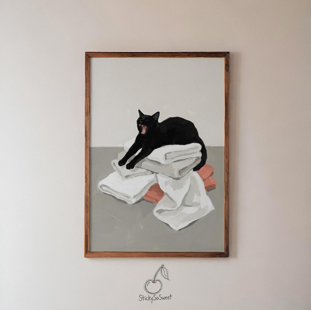 Black Cat Laundry Art Print | Funny Laundry Room Decor | Mid Century ...