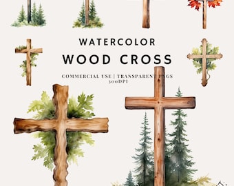 Watercolor Wood Cross Bundle Clipart | PNG | Commercial Use | Instant Download | 300DPI