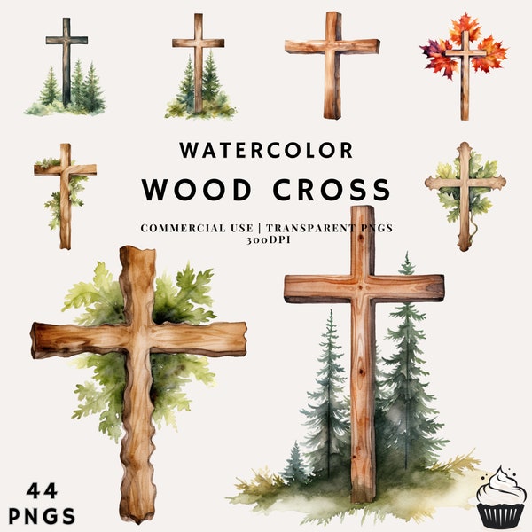Watercolor Wood Cross Bundle Clipart | PNG | Commercial Use | Instant Download | 300DPI