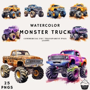 Aquarell Monster Truck Clipart Bundle | PNG | Kommerzielle Nutzung | Sofort Download | 300DPI