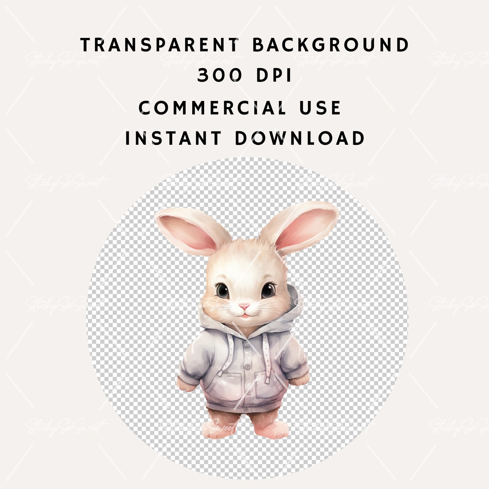 Watercolor Pink Bunny Clipart Bundle: Baby Shower PNG (commercial Use ...