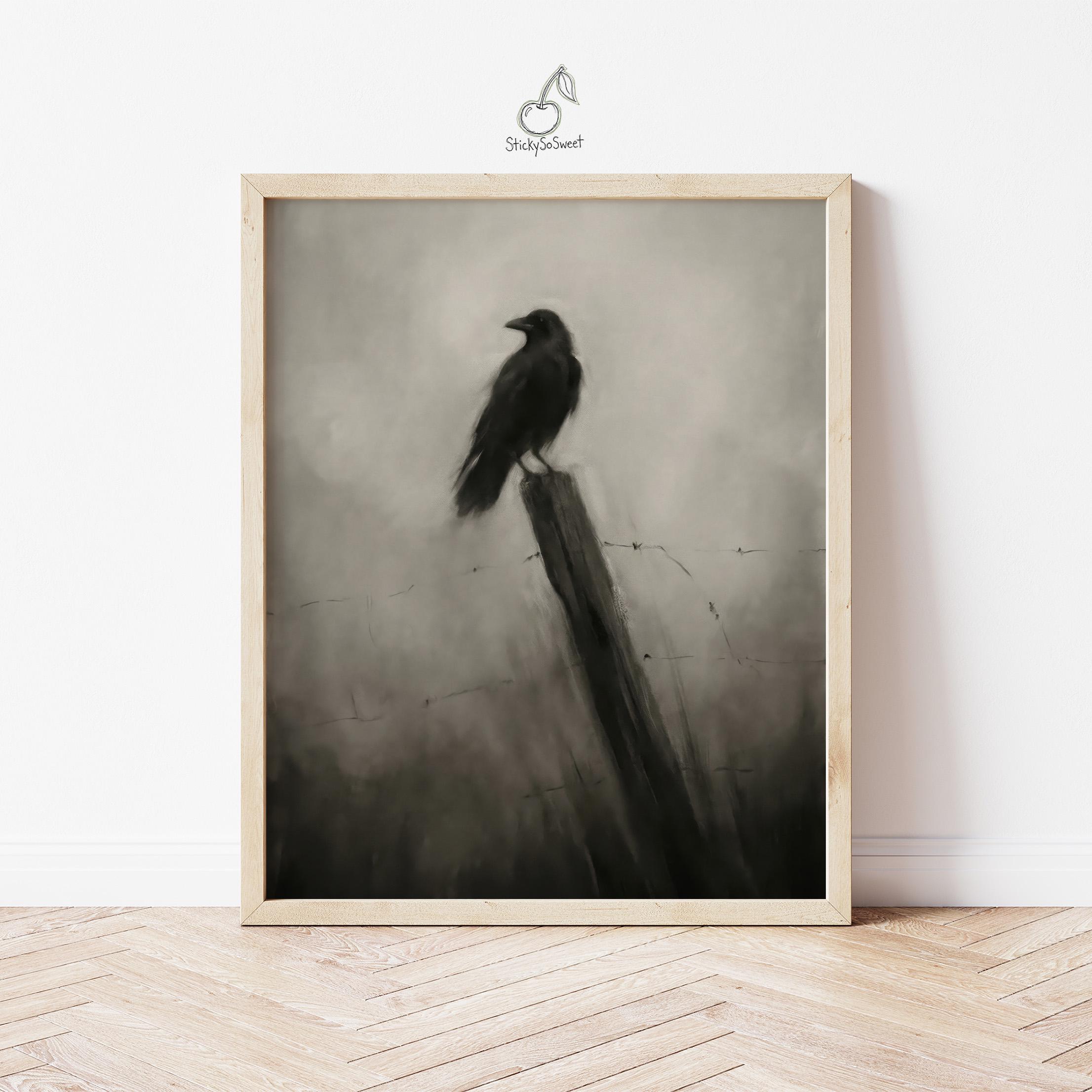 Crow Wall Art | Raven Oil Painting | Dark Cottagecore Decor | Moody ...