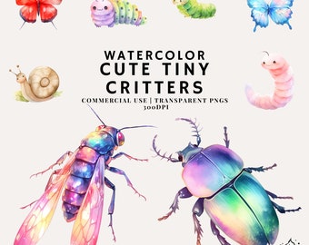 Paquete de imágenes prediseñadas de insectos en acuarela / Imágenes PNG de insectos (uso comercial)