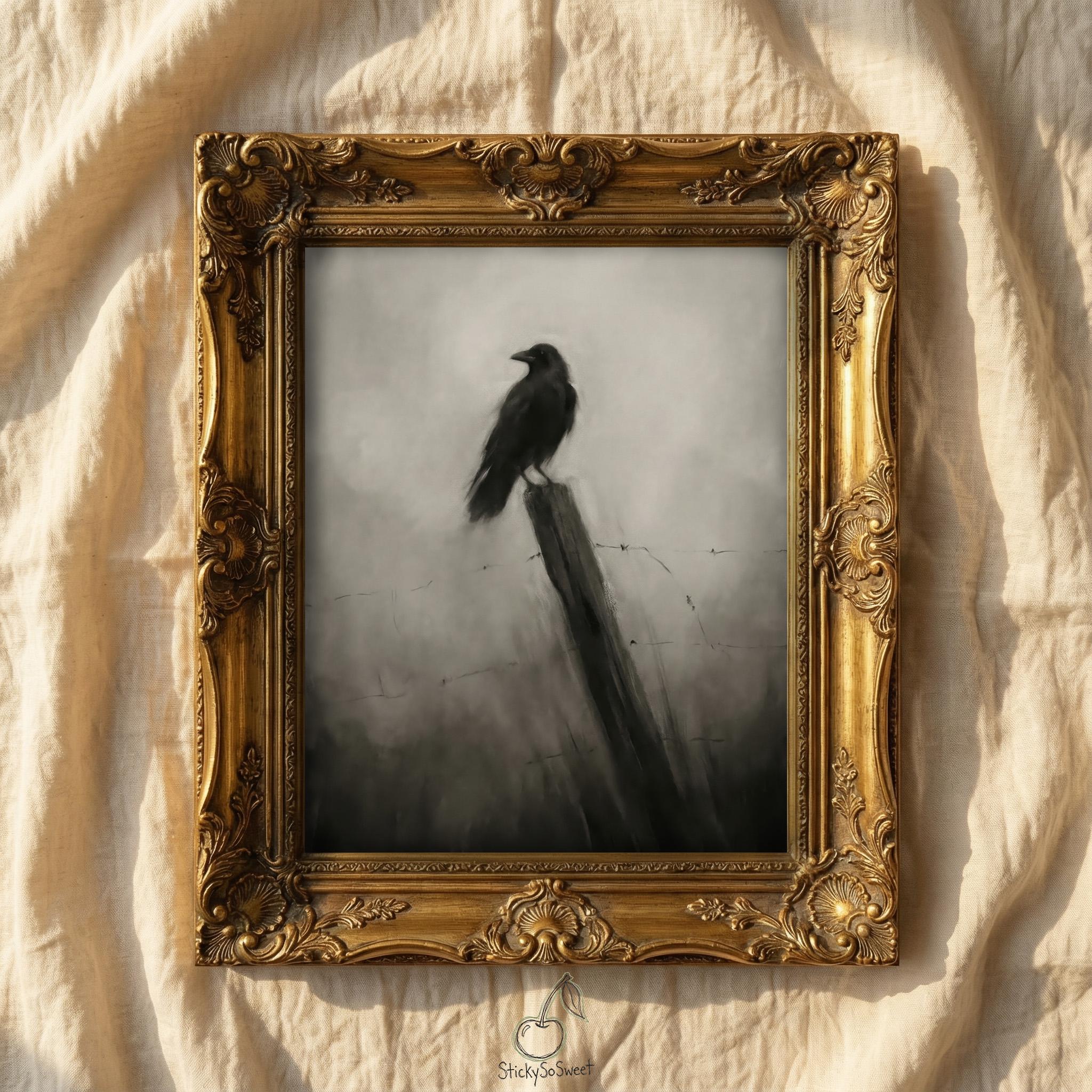 Crow Wall Art | Raven Oil Painting | Dark Cottagecore Decor | Moody ...