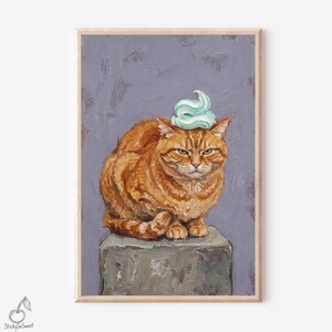 Orange Cat Toothpaste Art Bathroom Print | Funny Ginger Feline | Impasto Oil Painting Style | Textured Dental Art | Weird Humor Gift