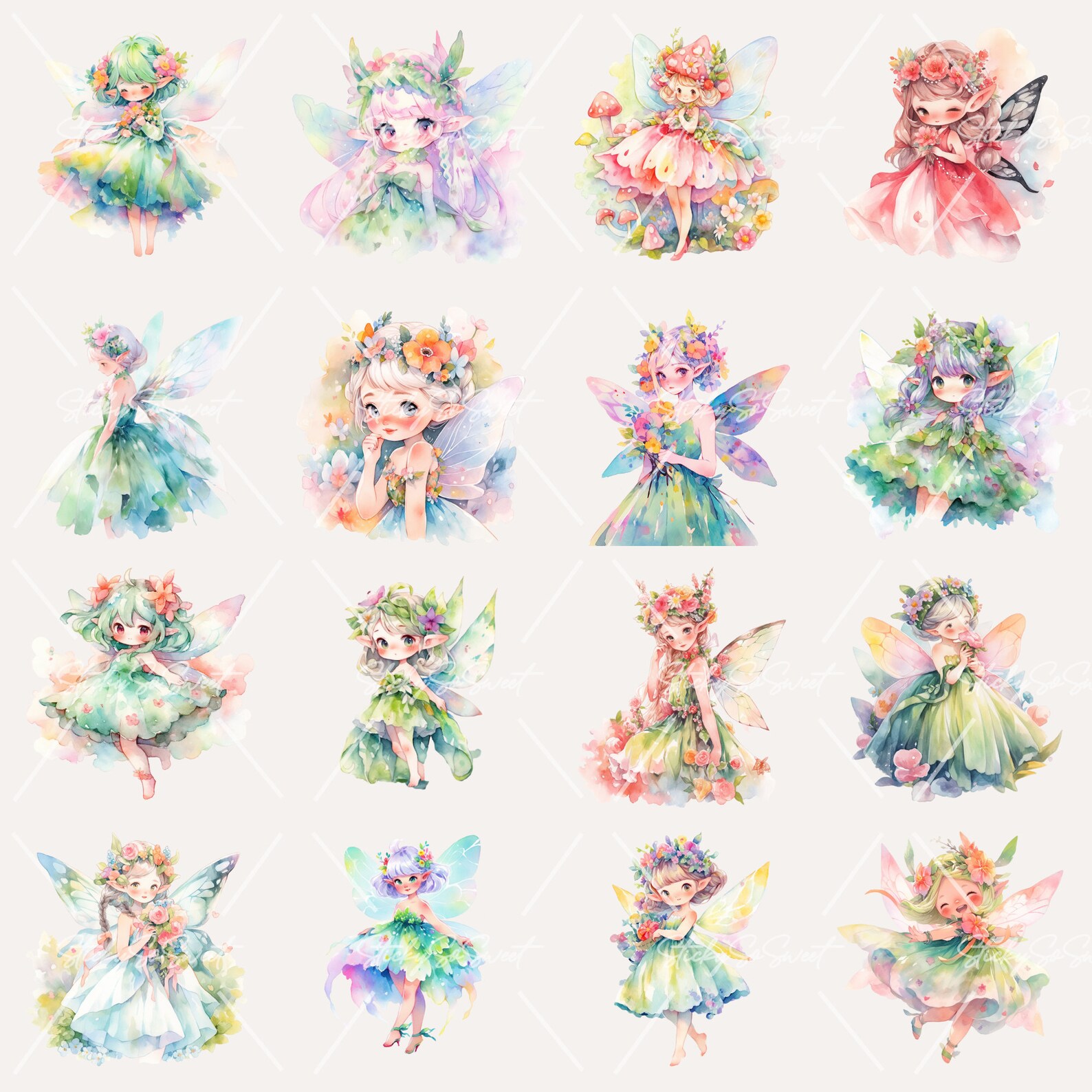 Watercolor Fairy Clipart Bundle | Cute PNG Illustrations (300DPI) - Etsy