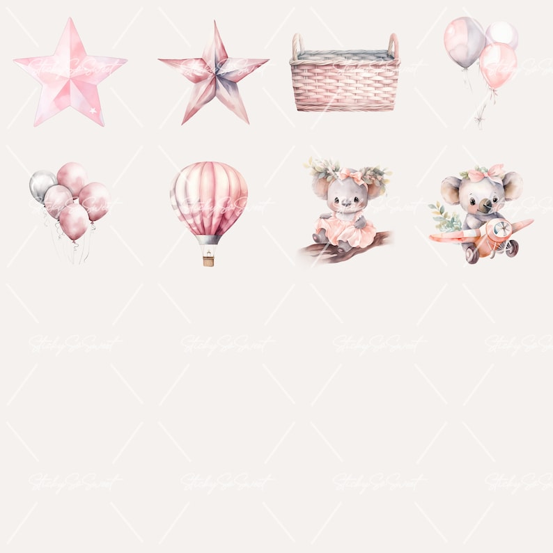 Watercolor Pink Koala Clipart Bundle: Baby Shower PNG (commercial Use ...