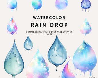 Watercolor Rain Drop Clipart Bundle | PNG | Commercial Use | Instant Download | 300DPI