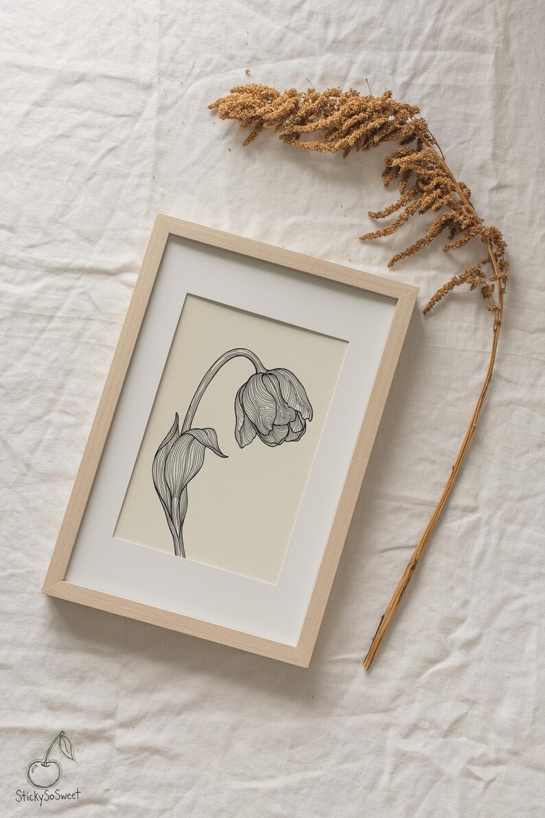 Tulip Wall Art | Linear Flower Drawing | Minimalist Floral Print ...