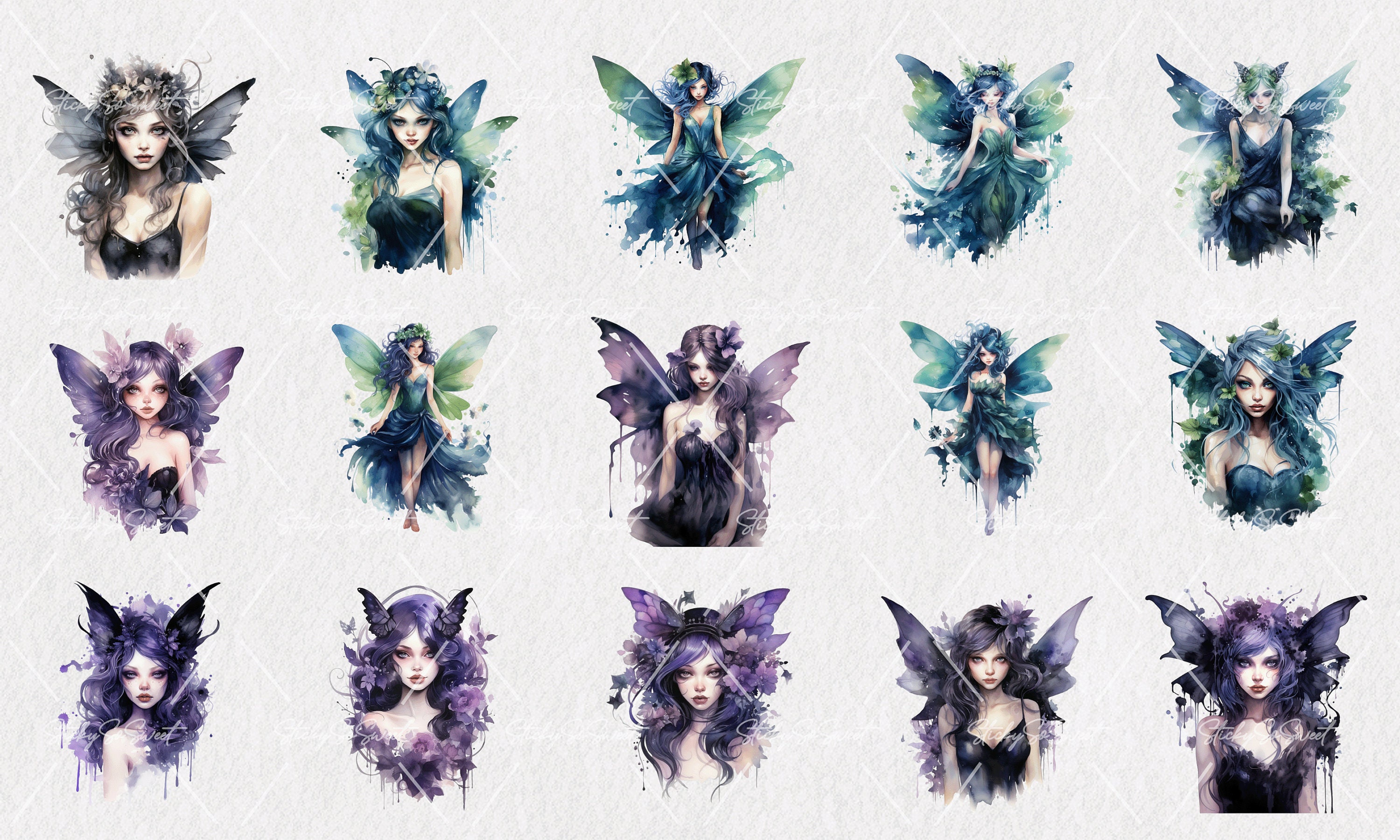 Watercolor Dark Fairy Bundle Clipart PNG Commercial Use - Etsy