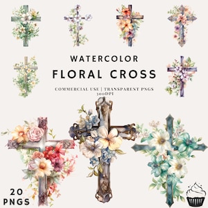 Watercolor Floral Cross Bundle Clipart | PNG | Commercial Use | Instant Download | 300DPI
