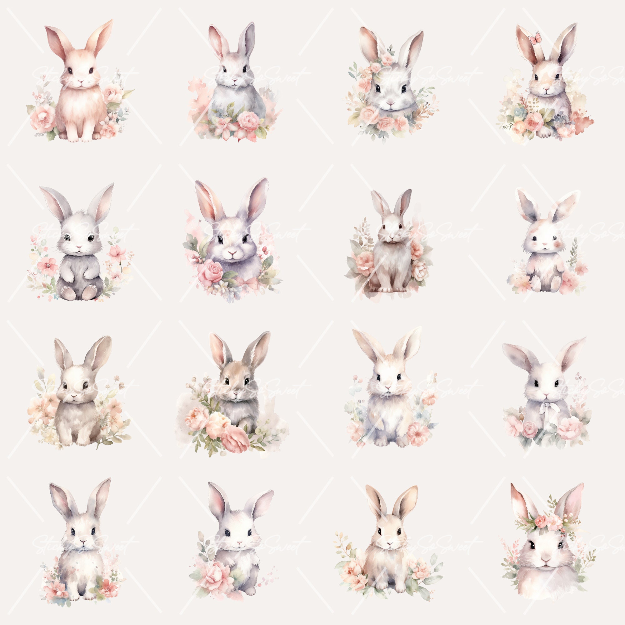 Watercolor Floral Bunny Bundle Clipart | PNG | Commercial Use | Instant ...
