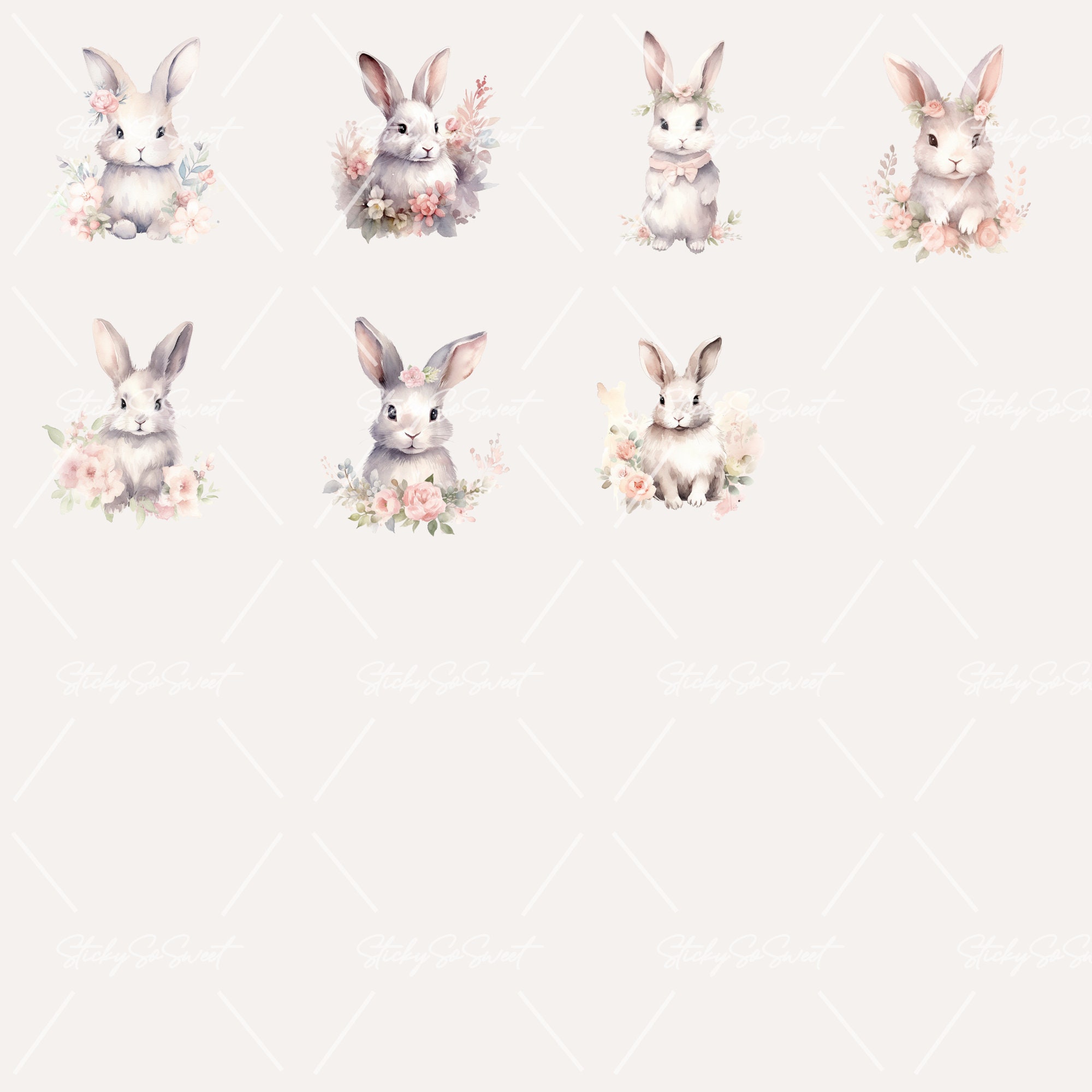 Watercolor Floral Bunny Bundle Clipart | PNG | Commercial Use | Instant ...