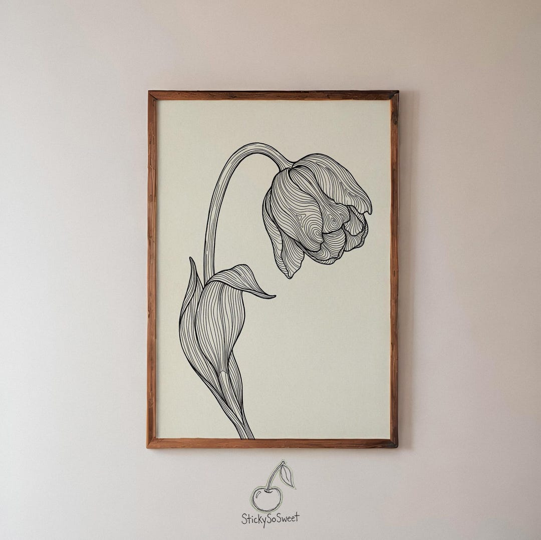 Tulip Wall Art | Linear Flower Drawing | Minimalist Floral Print ...