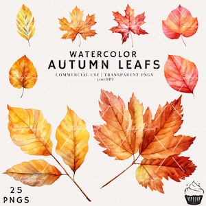 Watercolor Autumn Leafs Clipart Bundle | PNG | Commercial Use | Instant Download | 300DPI