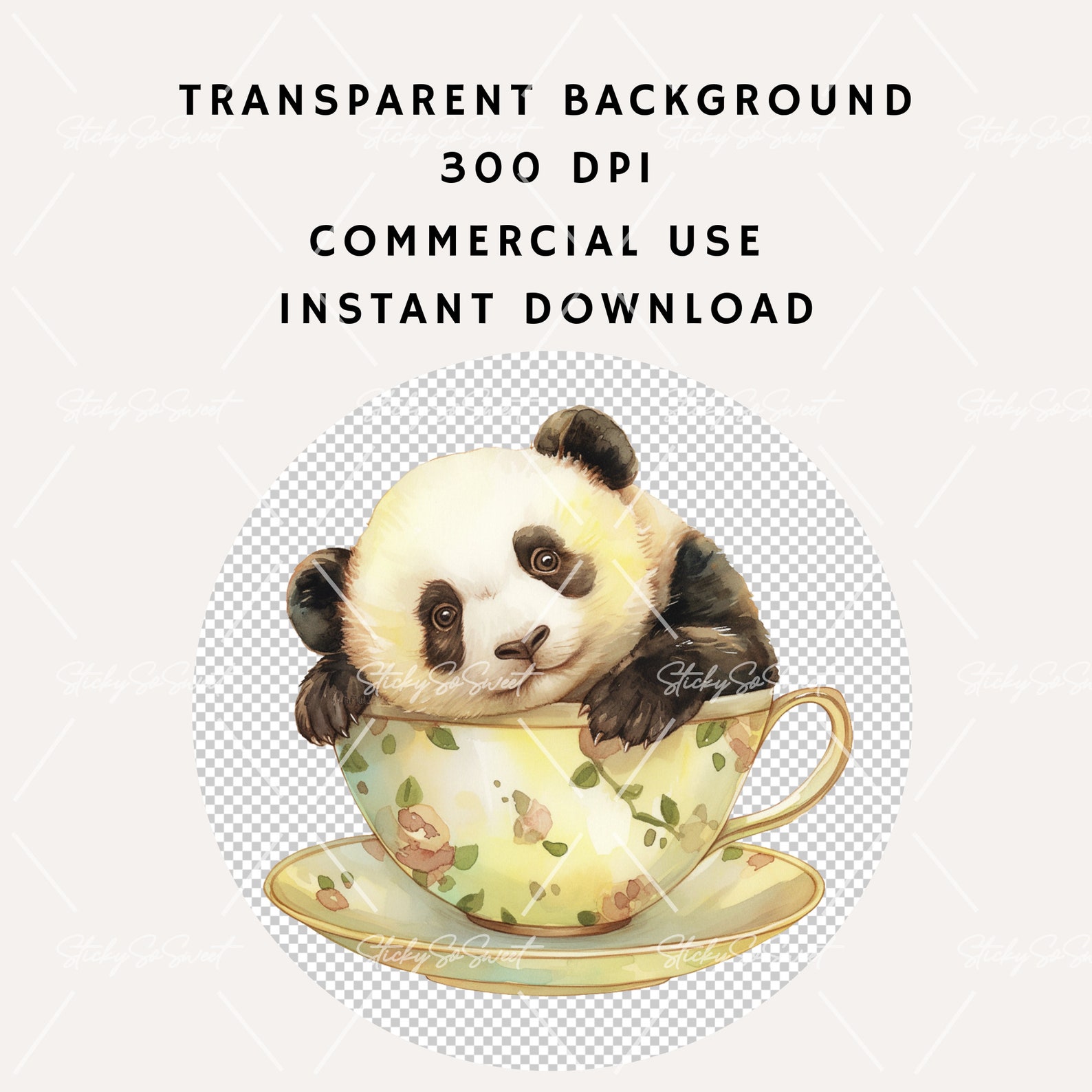 Watercolor Panda in A Teacup Clipart Bundle | PNG | Commercial Use ...