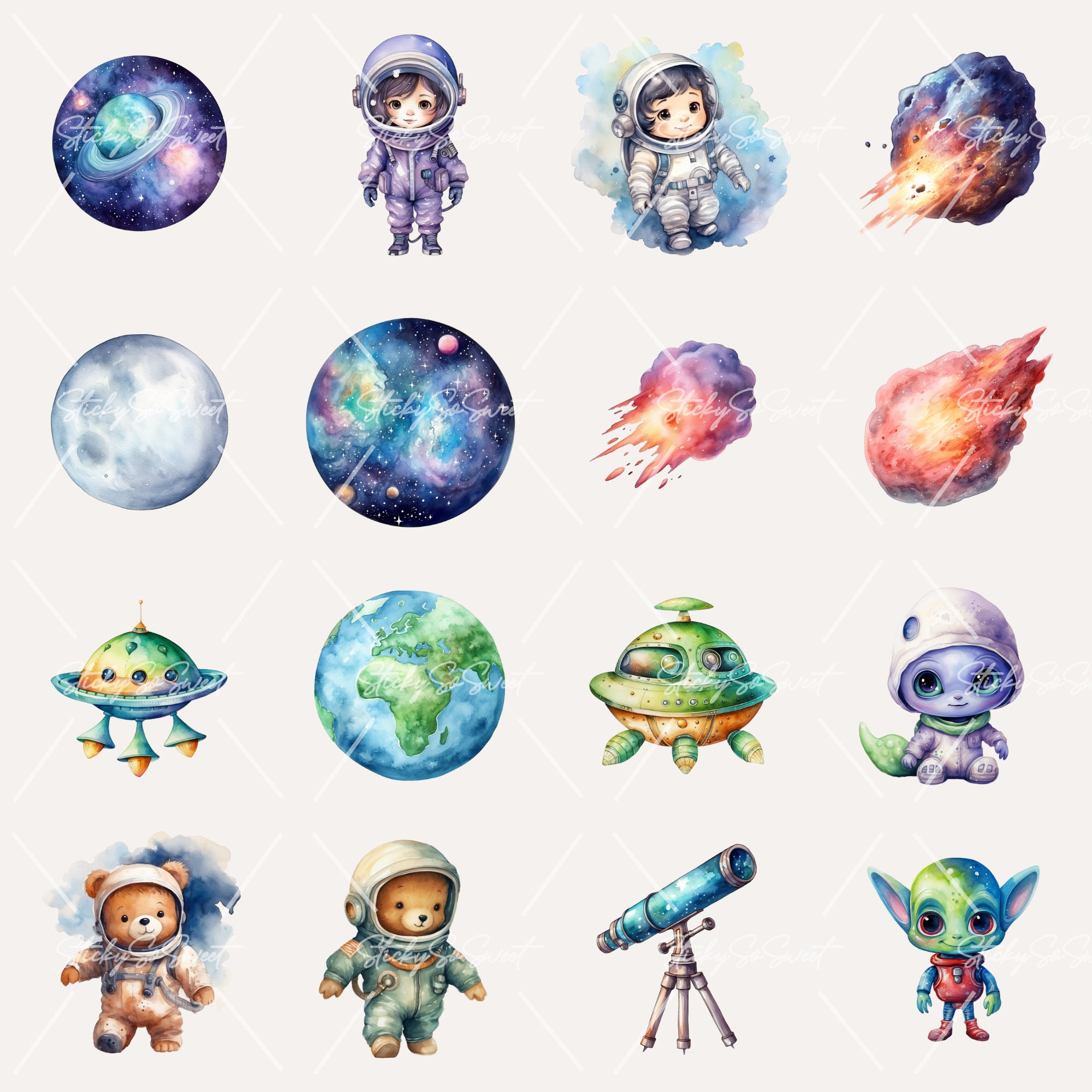 Watercolor Space Astronaut Clipart | Cute PNG Bundle (300DPI) - Etsy
