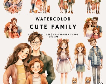 Watercolor Cute Family Clipart Bundle | PNG | Commercial Use | Instant Download | 300DPI