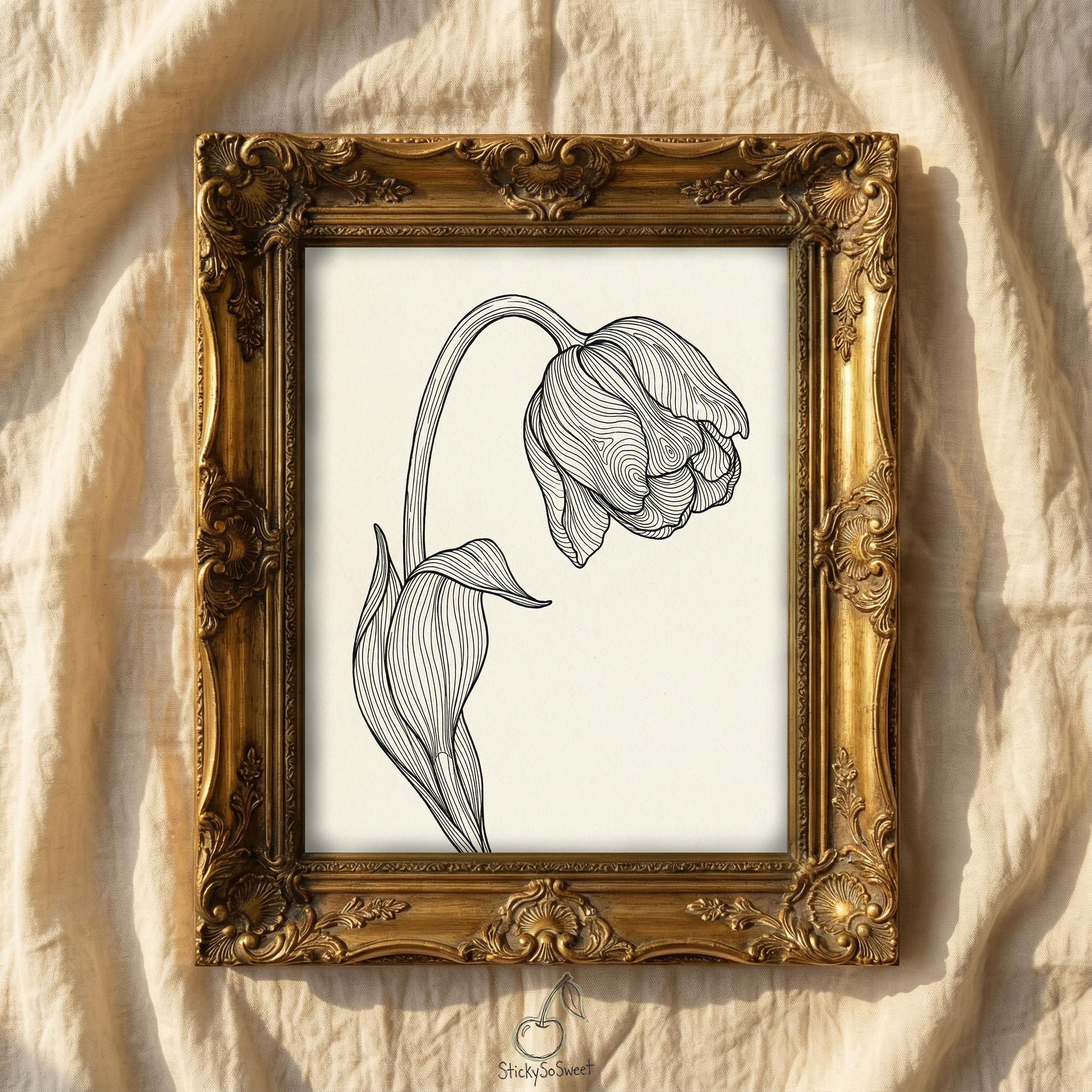 Tulip Wall Art | Linear Flower Drawing | Minimalist Floral Print ...
